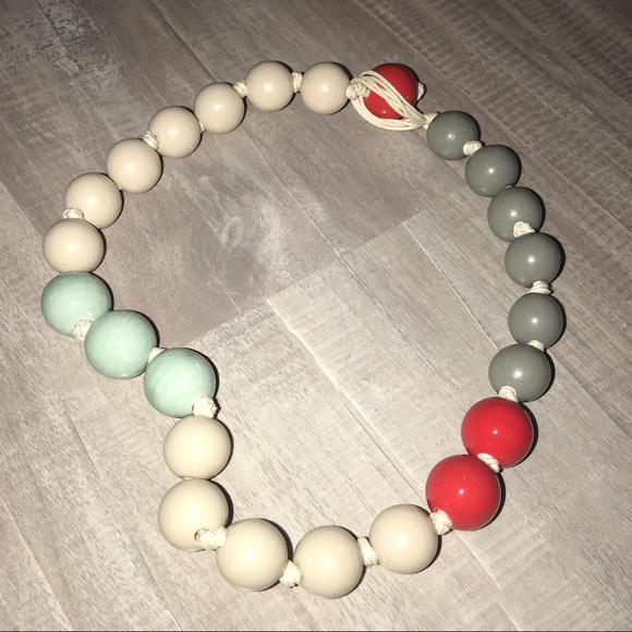 Handmade Wood and Ceramic Chunky Necklace - Picture 2 of 5